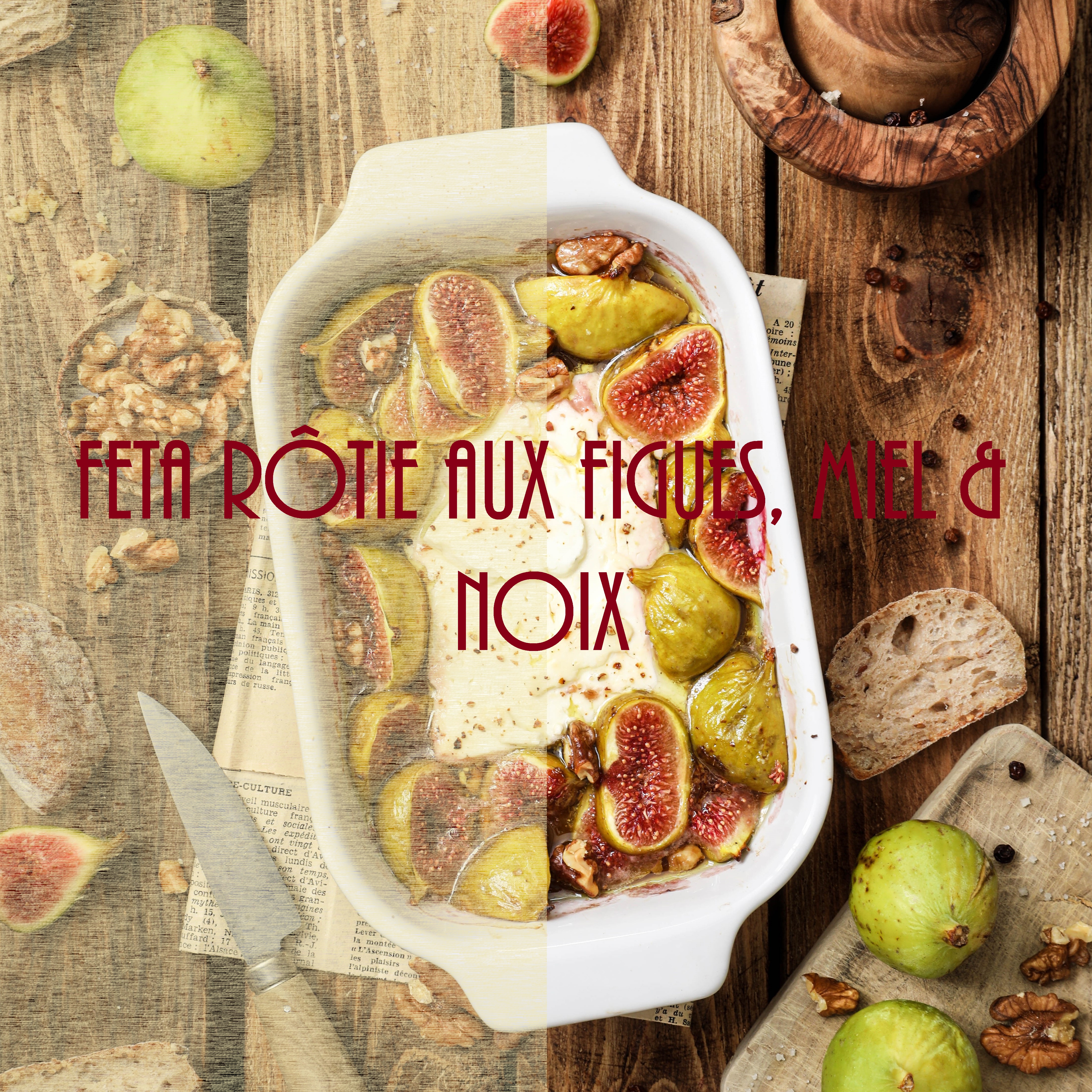 Feta rôtie aux figues miel et noix - photography